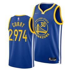 Warriors #30 Stephen Curry Royal 2974th 3-points 2022 Champions Jersey GOAT Shooter