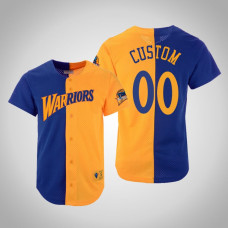 Golden State Warriors #00 Custom Royal Gold Split Mesh Button Jersey