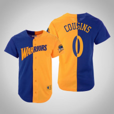 Golden State Warriors #0 DeMarcus Cousins Royal Gold Split Mesh Button 2022 Champions Jersey