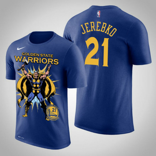 Golden State Warriors #21 Jonas Jerebko Royal Marvel Thor for Asgard T-Shirt Golden State Warriors #21 Jonas Jerebko Royal Marvel Thor for Asgard T-Shirt