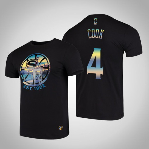 Golden State Warriors Quinn Cook #4 Black City Landmark Short Sleeve T-Shirt Golden State Warriors Quinn Cook #4 Black City Landmark Short Sleeve T-Shirt