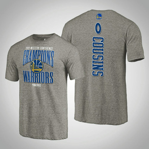 Golden State Warriors DeMarcus Cousins #0 2019 Western Conference Champions Extra Pass Tri-Blend Gray T-Shirt - Men's Golden State Warriors DeMarcus Cousins #0 2019 Western Conference Champions Extra Pass Tri-Blend Gray T-Shirt - Men's