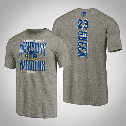 Golden State Warriors Draymond Green #23 2019 Western Conference Champions Extra Pass Tri-Blend Gray T-Shirt - Men's Golden State Warriors Draymond Green #23 2019 Western Conference Champions Extra Pass Tri-Blend Gray T-Shirt - Men's