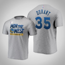 Golden State Warriors Kevin Durant #35 Locker Room 2019 Western Conference Champions Gray T-Shirt Golden State Warriors Kevin Durant #35 Locker Room 2019 Western Conference Champions Gray T-Shirt