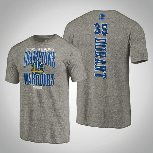 Golden State Warriors Kevin Durant #35 2019 Western Conference Champions Extra Pass Tri-Blend Gray T-Shirt - Men's Golden State Warriors Kevin Durant #35 2019 Western Conference Champions Extra Pass Tri-Blend Gray T-Shirt - Men's