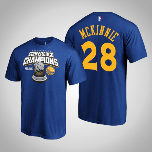 Golden State Warriors Alfonzo McKinnie #28 Royal 2019 Western Conference Champions Level of Desire T-Shirt