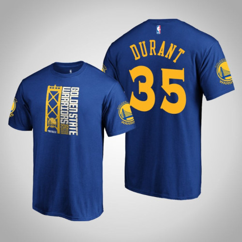 Golden State Warriors Kevin Durant #35 Royal 2019 Western Conference Champions Identity T-Shirt Golden State Warriors Kevin Durant #35 Royal 2019 Western Conference Champions Identity T-Shirt