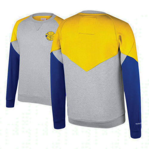 Golden State Warriors Heathered Gray Hardwood Classics Trading Block Crew Sweater Golden State Warriors Heathered Gray Hardwood Classics Trading Block Crew Sweater