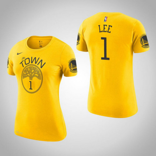 Women's Golden State Warriors #1 Damion Lee Gold Earned T-Shirt Women's Golden State Warriors #1 Damion Lee Gold Earned T-Shirt