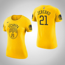 Women's Golden State Warriors #21 Jonas Jerebko Gold Earned T-Shirt