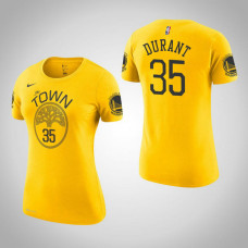 Women's Golden State Warriors #35 Kevin Durant Gold Earned T-Shirt