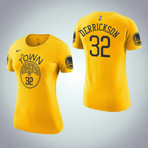 Women's Golden State Warriors #32 Marcus Derrickson Gold Earned T-Shirt Women's Golden State Warriors #32 Marcus Derrickson Gold Earned T-Shirt