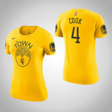 Women's Golden State Warriors #4 Quinn Cook Gold Earned T-Shirt Women's Golden State Warriors #4 Quinn Cook Gold Earned T-Shirt