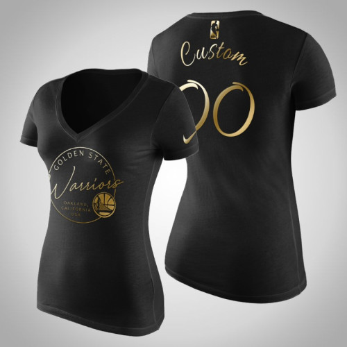 Women's Golden State Warriors Custom #00 Golden Edition Handwriting T-Shirt - Black Women's Golden State Warriors Custom #00 Golden Edition Handwriting T-Shirt - Black