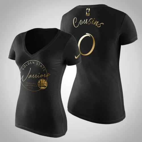 Women's Golden State Warriors DeMarcus Cousins #0 Golden Edition Handwriting T-Shirt - Black Women's Golden State Warriors DeMarcus Cousins #0 Golden Edition Handwriting T-Shirt - Black
