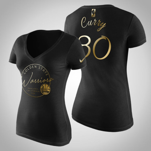 Women's Golden State Warriors Stephen Curry #30 Golden Edition Handwriting T-Shirt - Black Women's Golden State Warriors Stephen Curry #30 Golden Edition Handwriting T-Shirt - Black