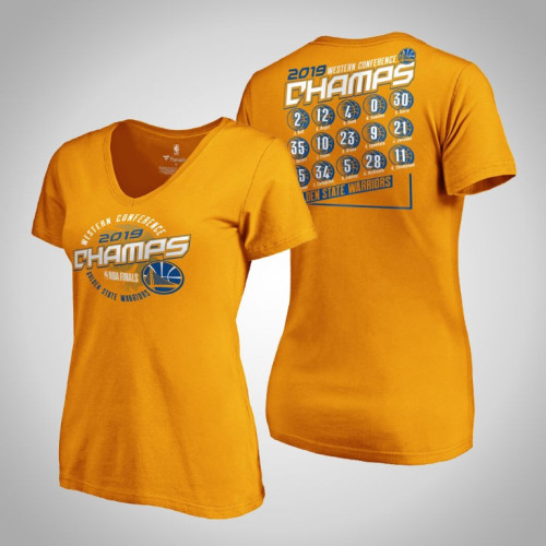 Women's Golden State Warriors 2019 Western Conference Champions Gold Team Represent Roster T-Shirt