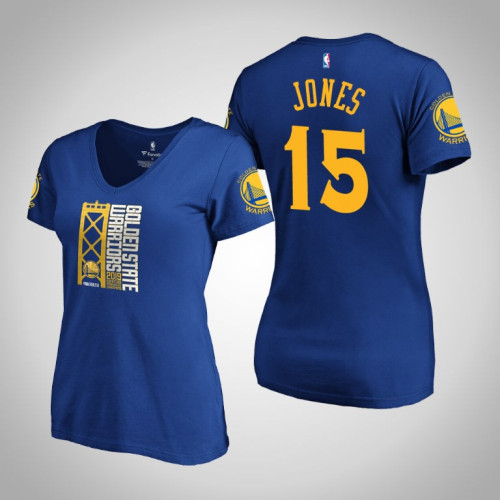 Women's Golden State Warriors Damian Jones #15 2019 Western Conference Champions Identity V-Neck Royal T-Shirt Women's Golden State Warriors Damian Jones #15 2019 Western Conference Champions Identity V-Neck Royal T-Shirt