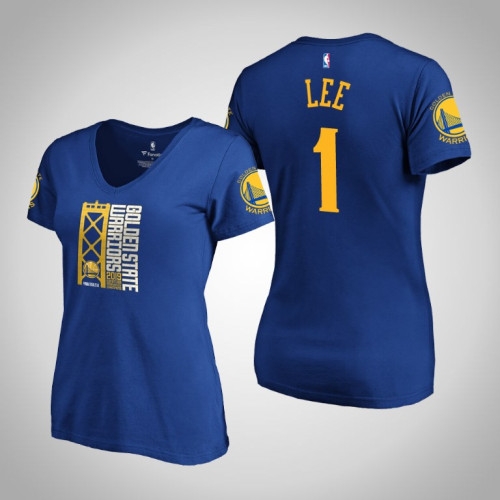 Women's Golden State Warriors Damion Lee #1 2019 Western Conference Champions Identity V-Neck Royal T-Shirt Women's Golden State Warriors Damion Lee #1 2019 Western Conference Champions Identity V-Neck Royal T-Shirt