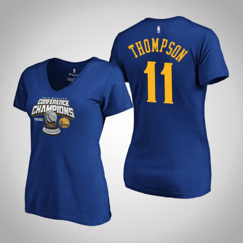 Women's Golden State Warriors Klay Thompson #11 2019 Western Conference Champions Royal T-Shirt Women's Golden State Warriors Klay Thompson #11 2019 Western Conference Champions Royal T-Shirt
