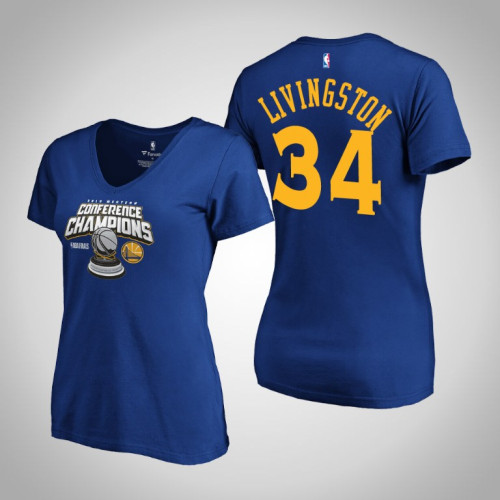 Women's Golden State Warriors Shaun Livingston #34 2019 Western Conference Champions Royal T-Shirt Women's Golden State Warriors Shaun Livingston #34 2019 Western Conference Champions Royal T-Shirt