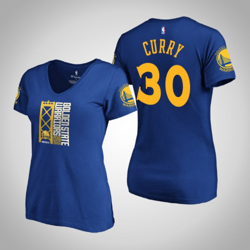 Women's Golden State Warriors Stephen Curry #30 2019 Western Conference Champions Identity V-Neck Royal T-Shirt Women's Golden State Warriors Stephen Curry #30 2019 Western Conference Champions Identity V-Neck Royal T-Shirt